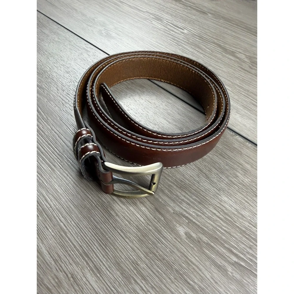 Jos. A. Bank Mens Leather Belt Contrast Stitching Brown 52